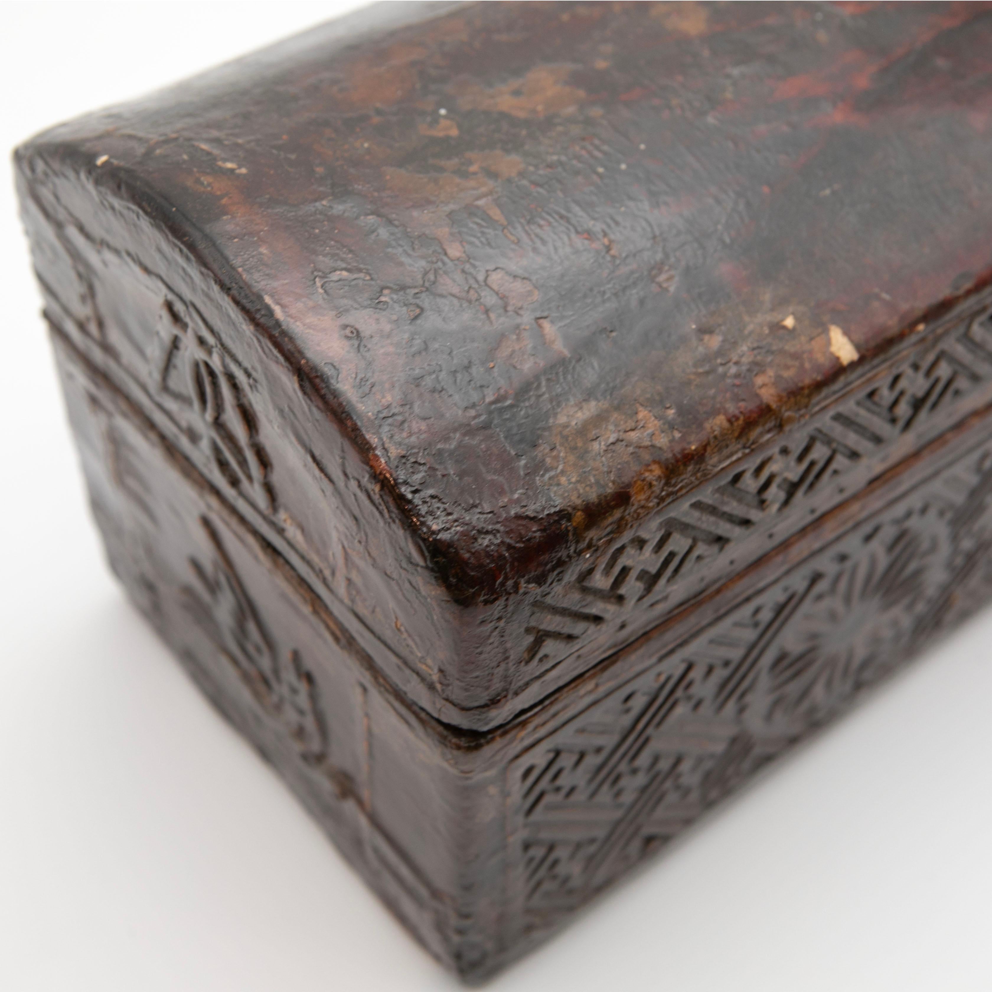 Decorative Embossed Chinese Pillow Chest / Box with Leather Cover For Sale 4