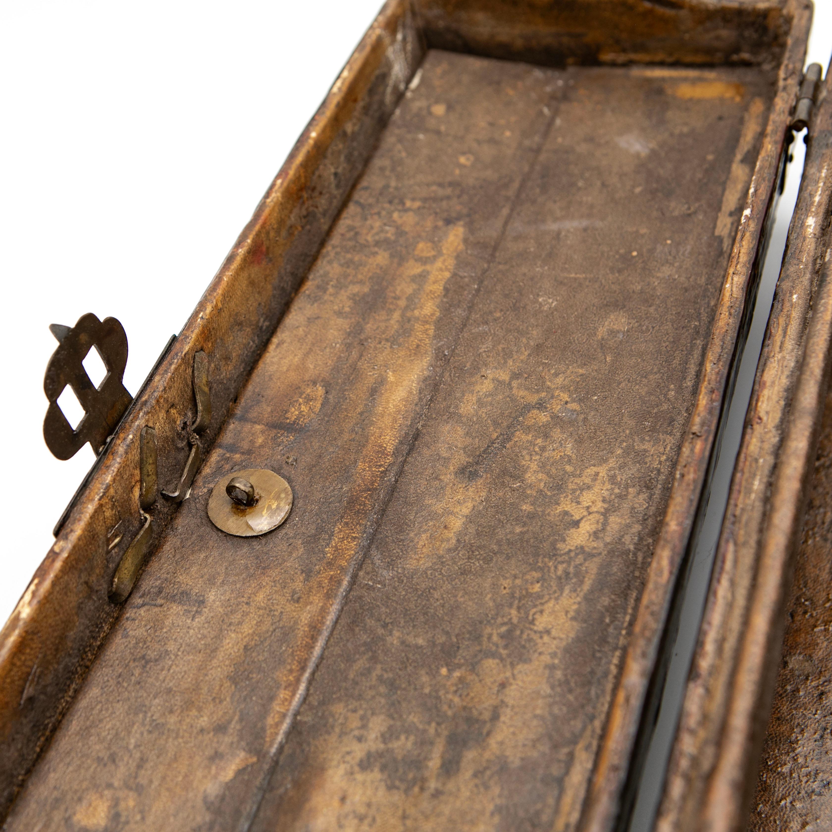 Decorative Embossed Chinese Pillow Chest / Box with Leather Cover For Sale 2
