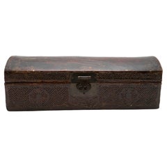 Decorative Embossed Chinese Pillow Chest / Box with Leather Cover