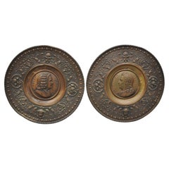 Vintage Embossed Copper Neoclassical Bach and Haendel Charger Plates, a Pair