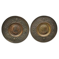 Antique Embossed Copper Neoclassical Bach and Haendel Charger Plates - a Pair
