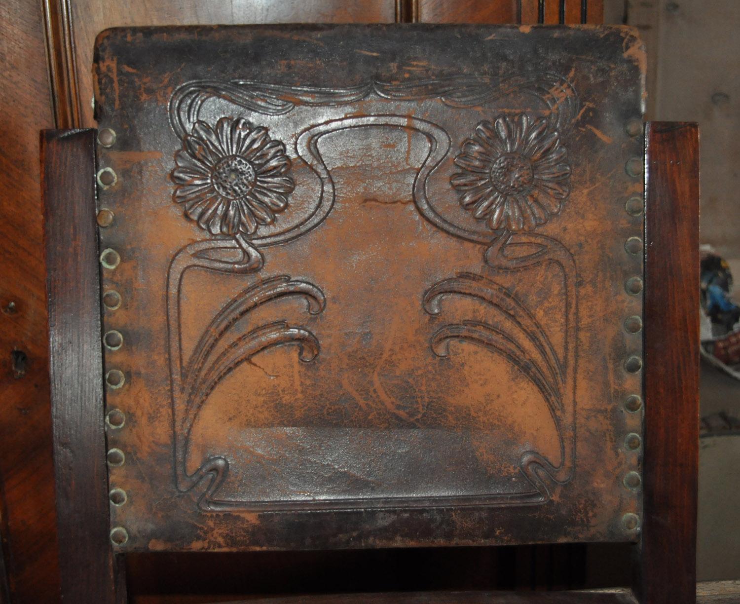 Antique Embossed Leather Dining Chairs, Pair, circa 1900 For Sale 2