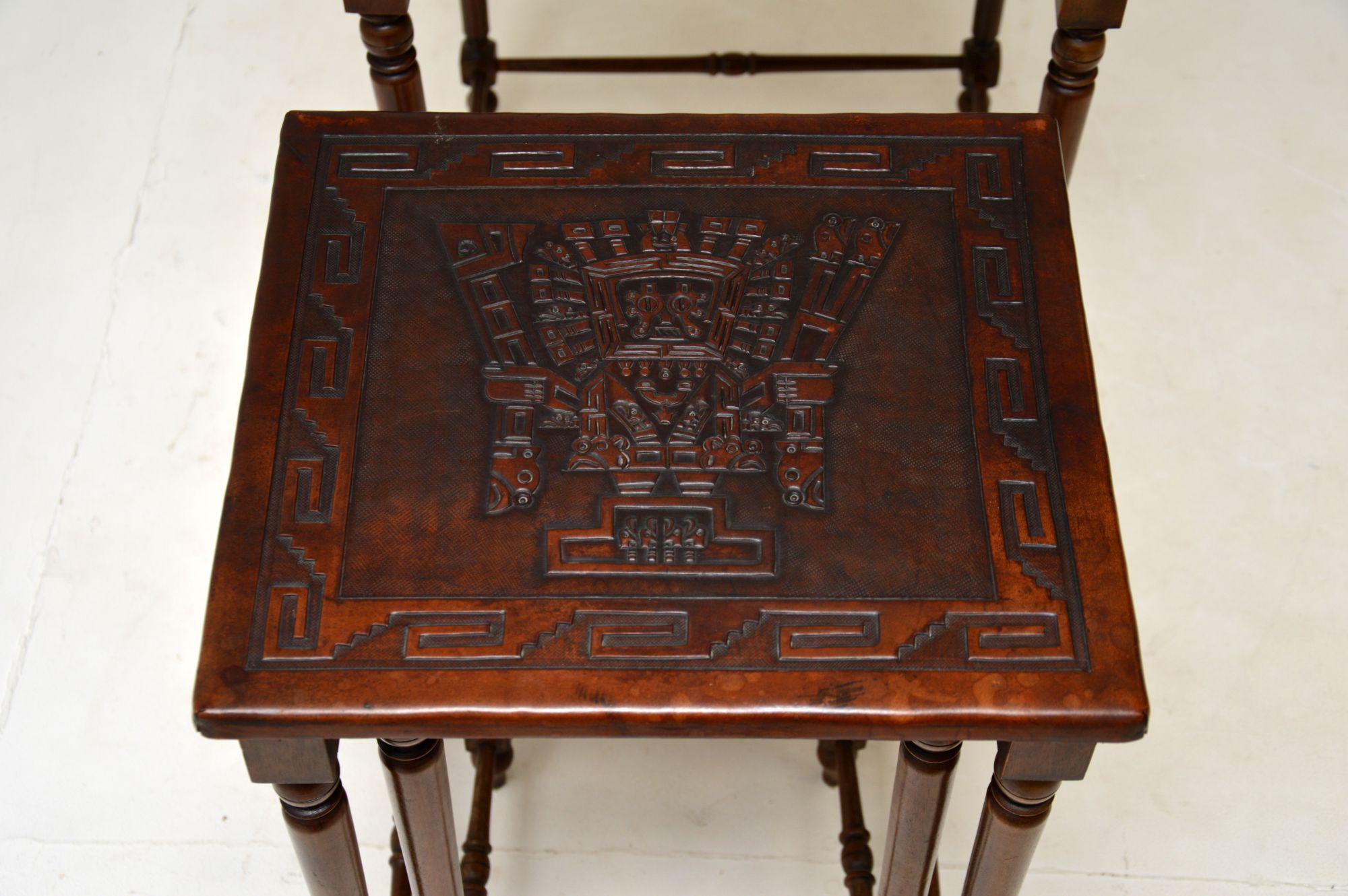 Antique Embossed Leather Top Nest of Tables For Sale 1