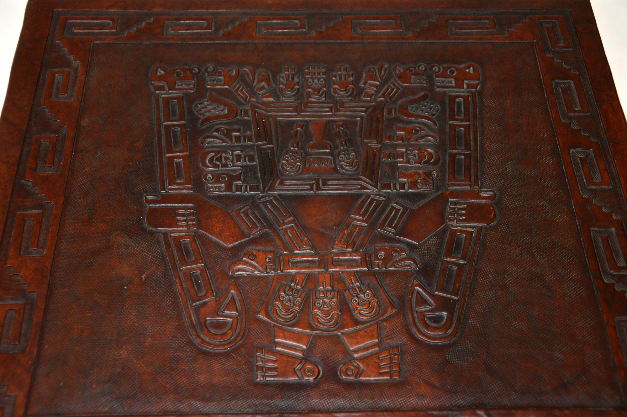 Antique Embossed Leather Top Nest of Tables For Sale 2