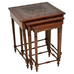 Antique Embossed Leather Top Nest of Tables