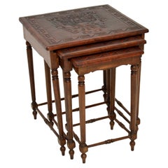 Antique Embossed Leather Top Nest of Tables