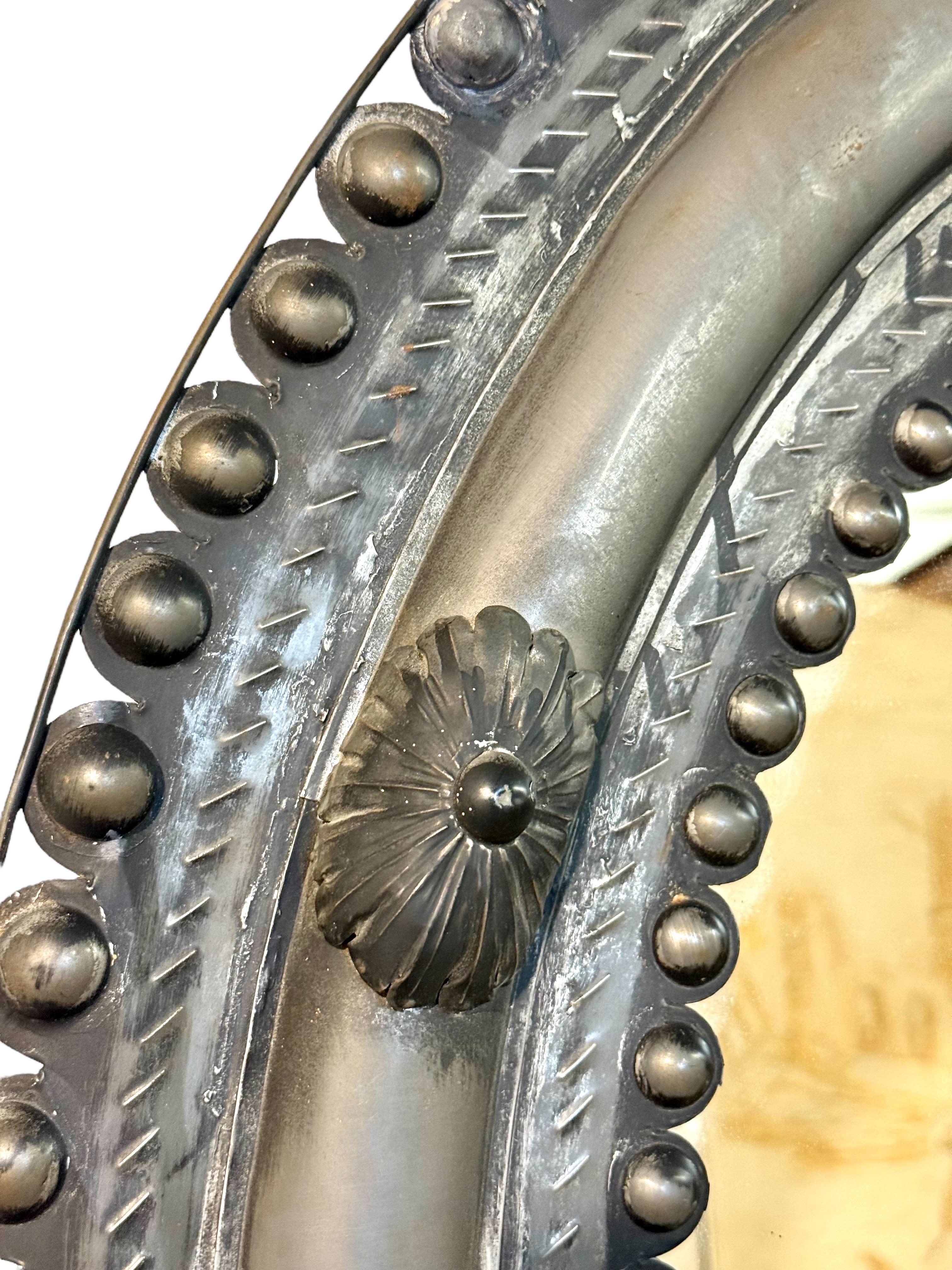 Antique Embossed Metal Oval Mirror with Cabochons and Rosettes For Sale 8