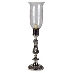 Antique Embossed Silver Plate Candlestick with Grape & Leaf Etched Shade C1890