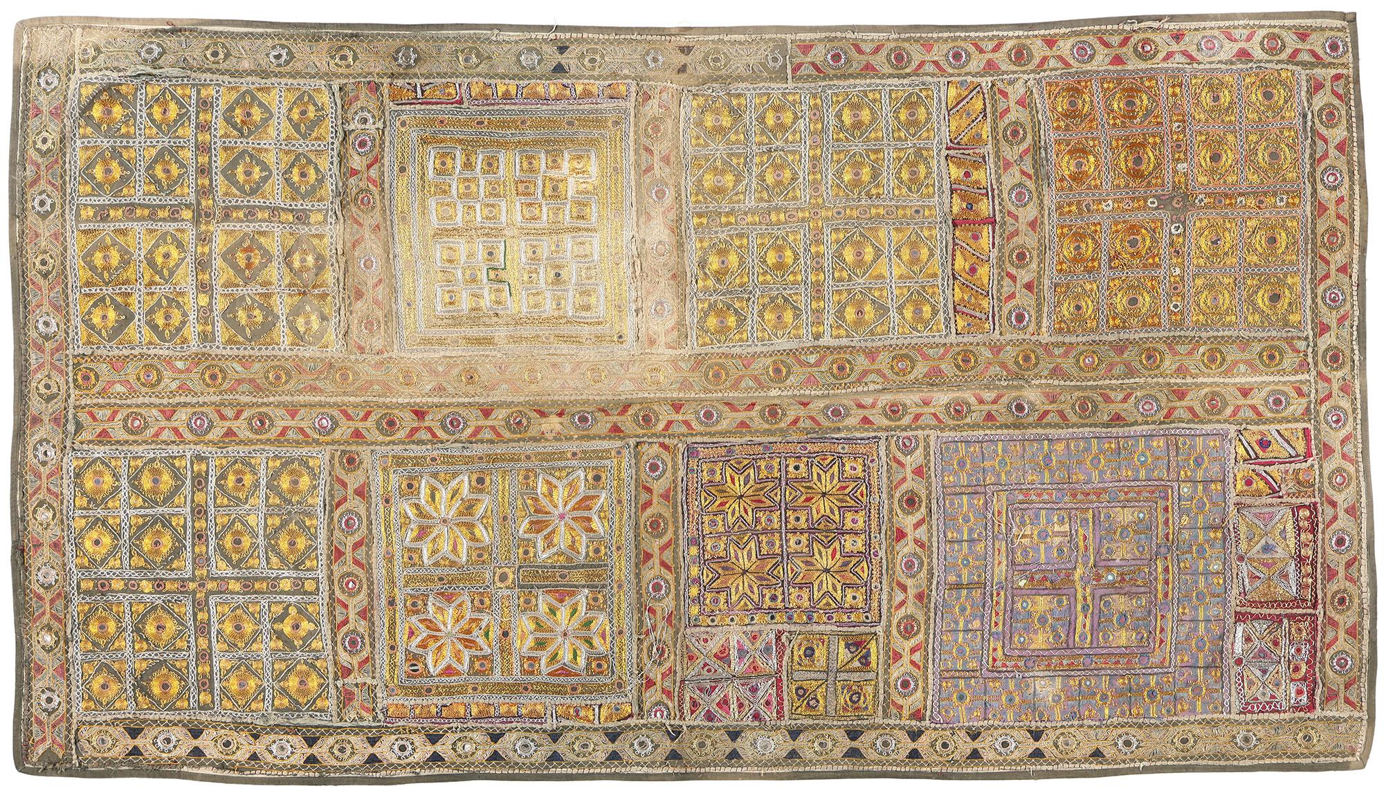 Antique Embroidered Banjara Zari Indian Handwoven Silk Textile 4