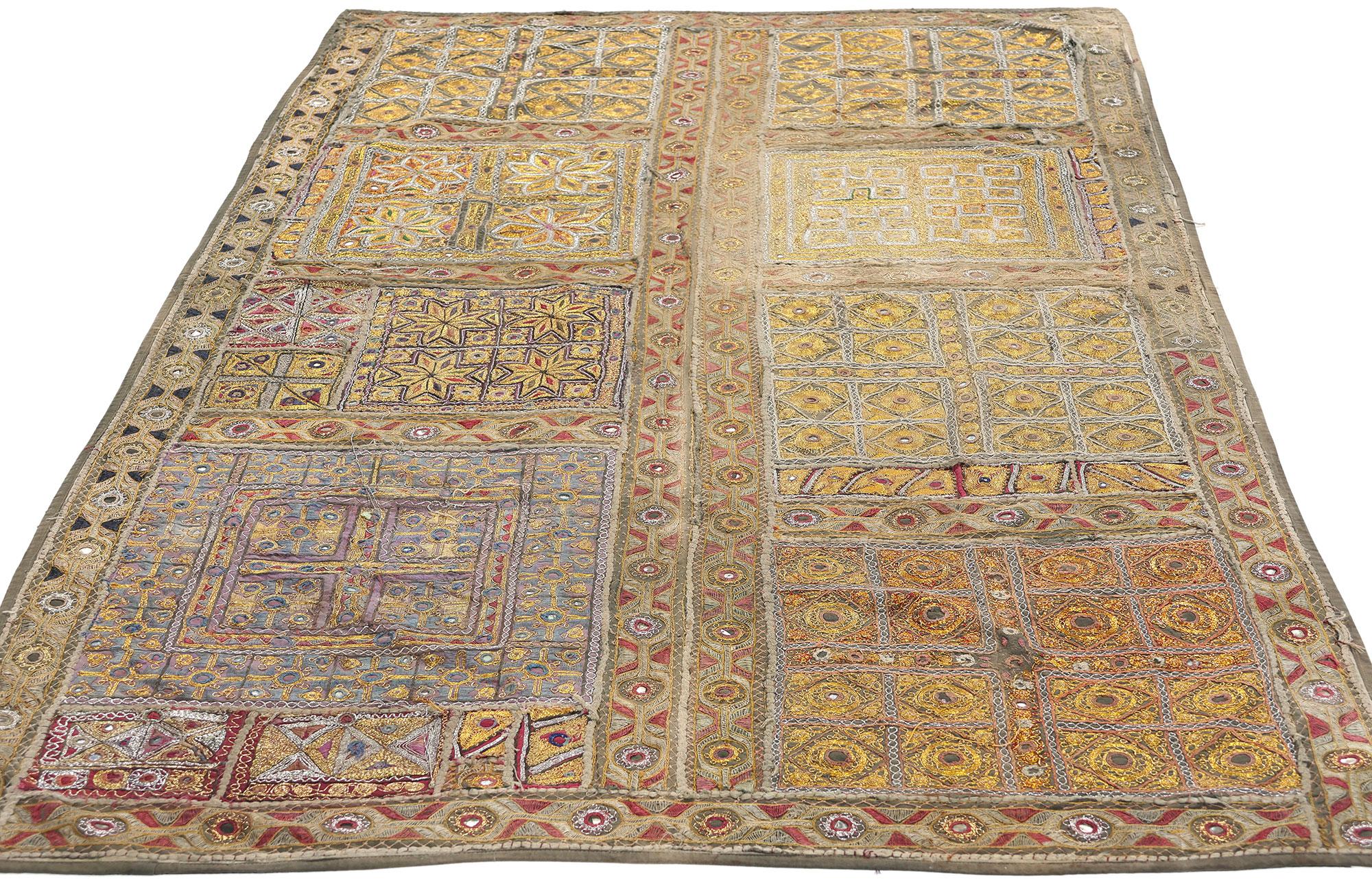 Rustic Antique Embroidered Banjara Zari Indian Handwoven Silk Textile