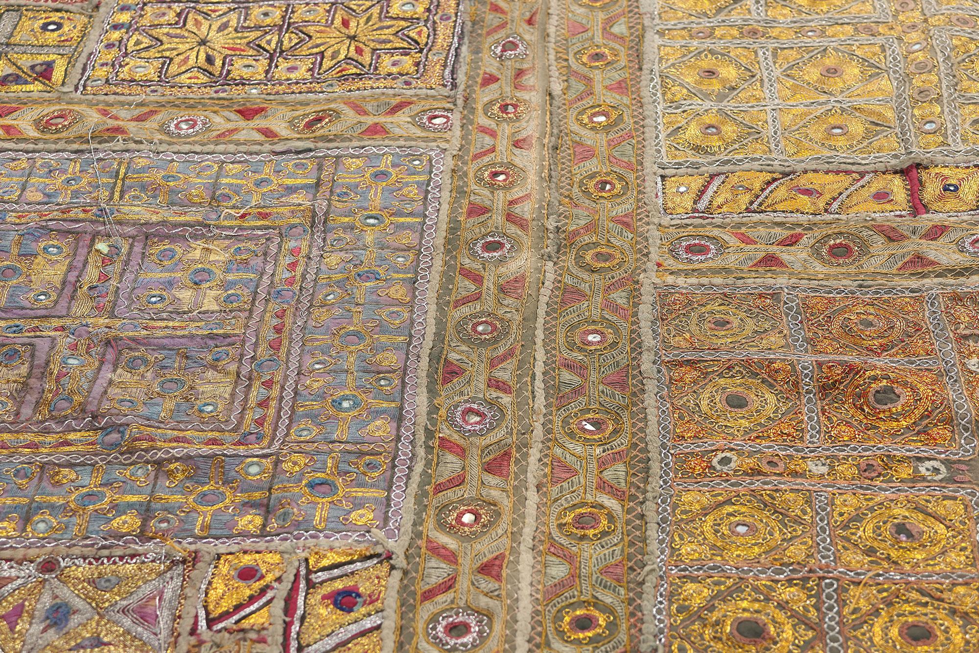 Antique Embroidered Banjara Zari Indian Handwoven Silk Textile In Distressed Condition In Dallas, TX