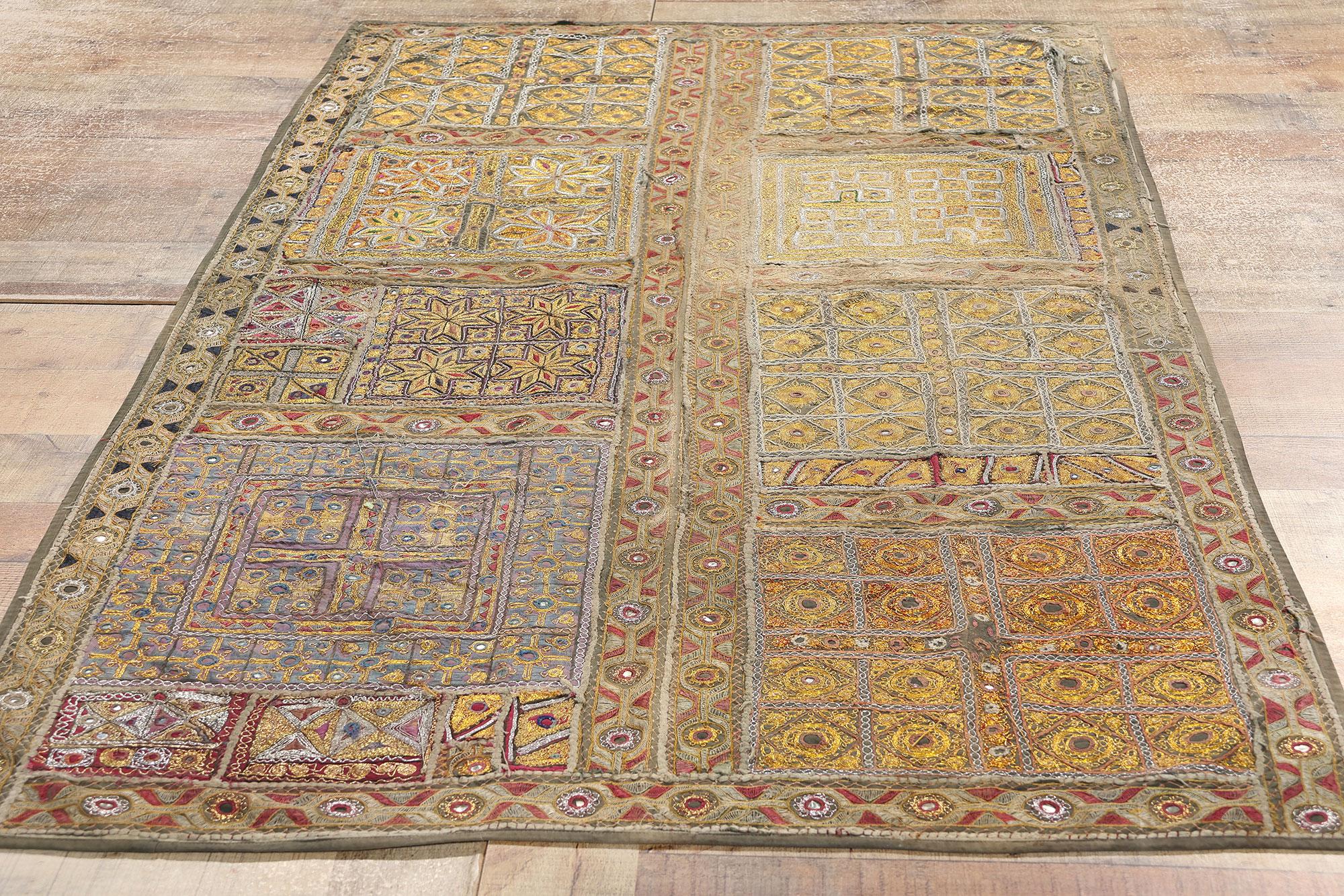 Antique Embroidered Banjara Zari Indian Handwoven Silk Textile 2