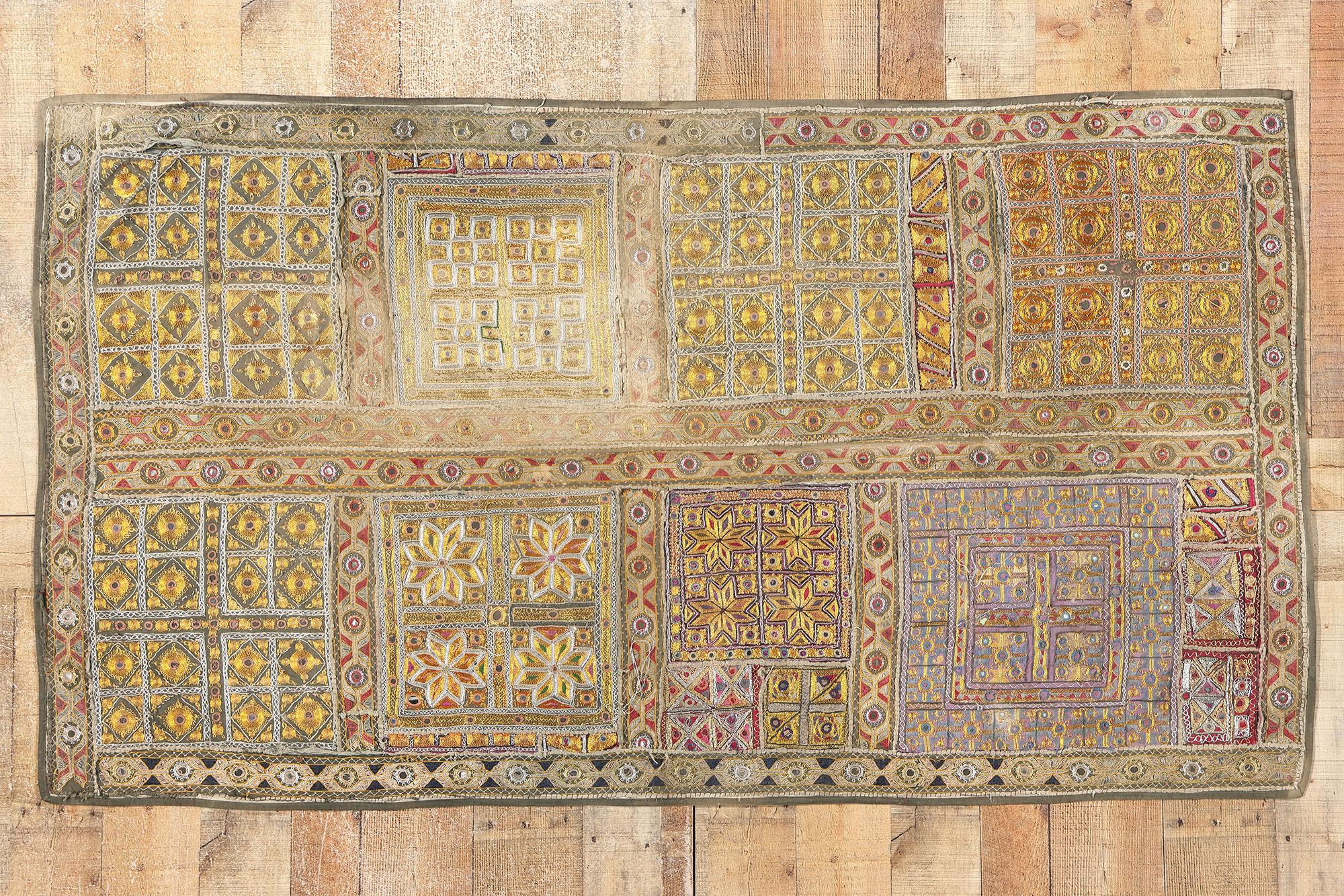Antique Embroidered Banjara Zari Indian Handwoven Silk Textile 3