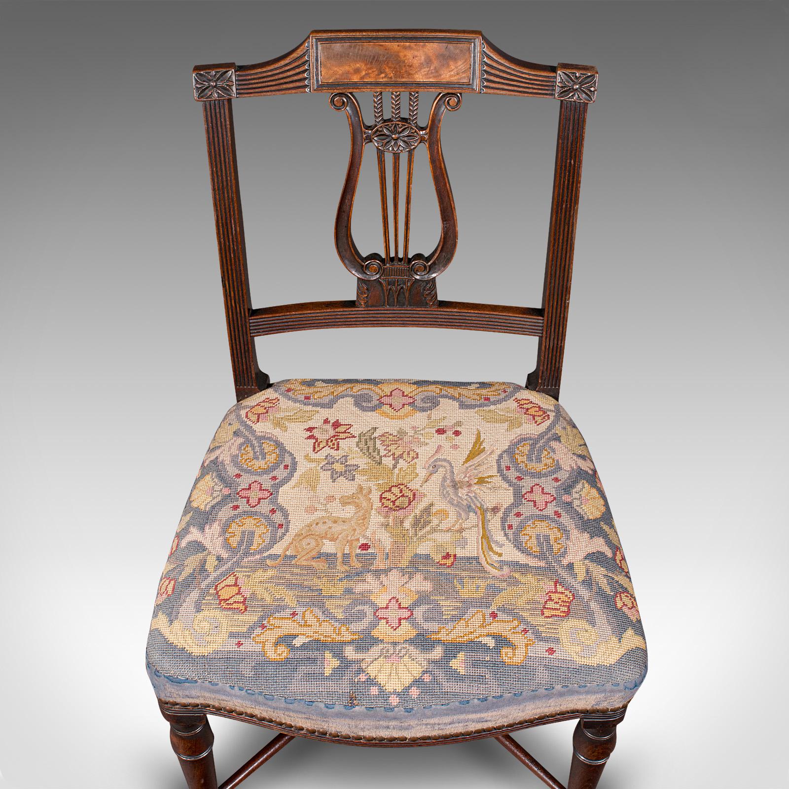 Antique Embroidered Chair, English, Walnut, Needlepoint, Bedroom, Hall, Regency For Sale 1