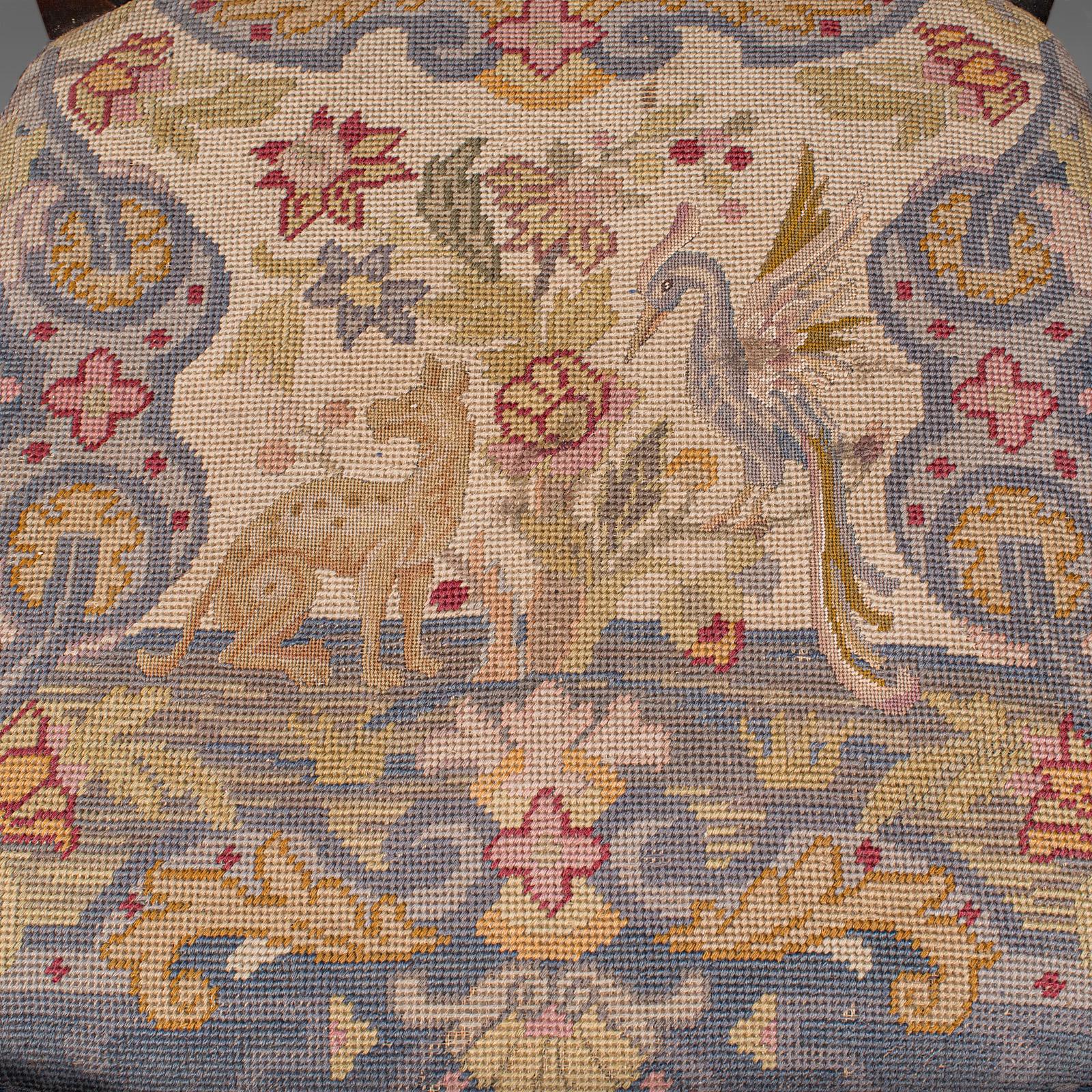 Antique Embroidered Chair, English, Walnut, Needlepoint, Bedroom, Hall, Regency For Sale 3