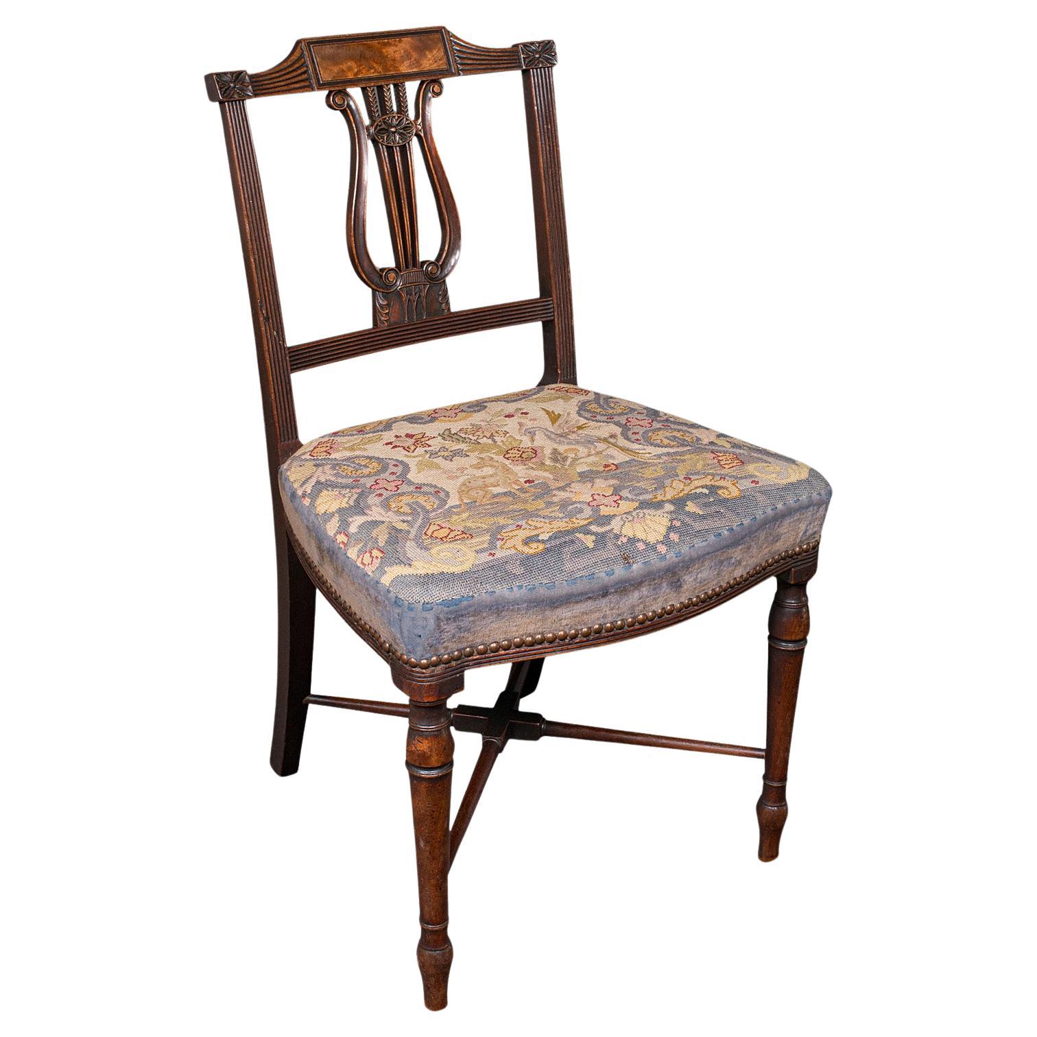 Antique Embroidered Chair, English, Walnut, Needlepoint, Bedroom, Hall, Regency