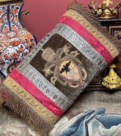 Antique Embroidered Coat of Arms Pillow