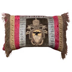 Antique Embroidered Coat of Arms Pillow