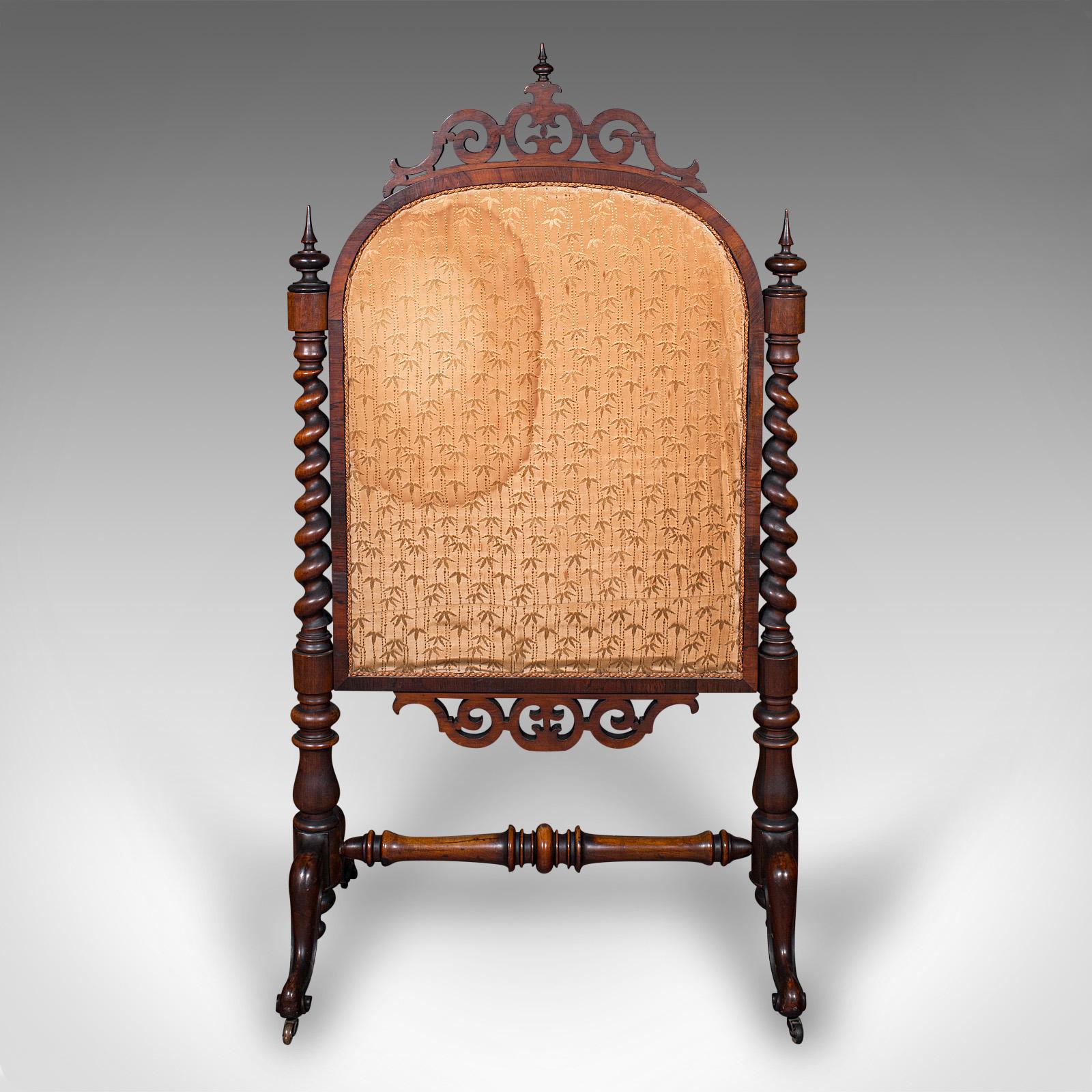 Britannico Antique Embroidered Fire Screen, English, Walnut, Needlepoint, Early Victorian in vendita