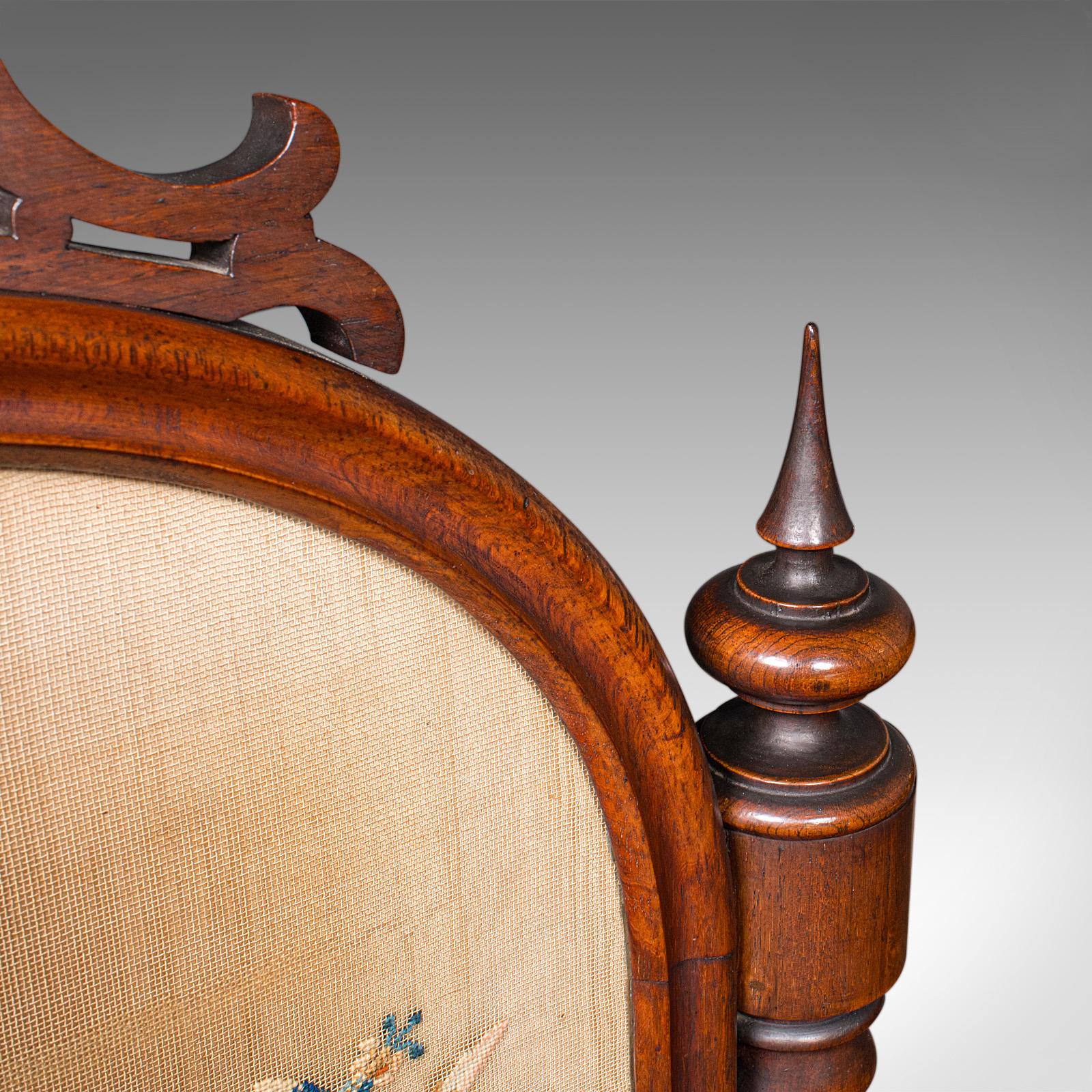 Vetro Antique Embroidered Fire Screen, English, Walnut, Needlepoint, Early Victorian in vendita
