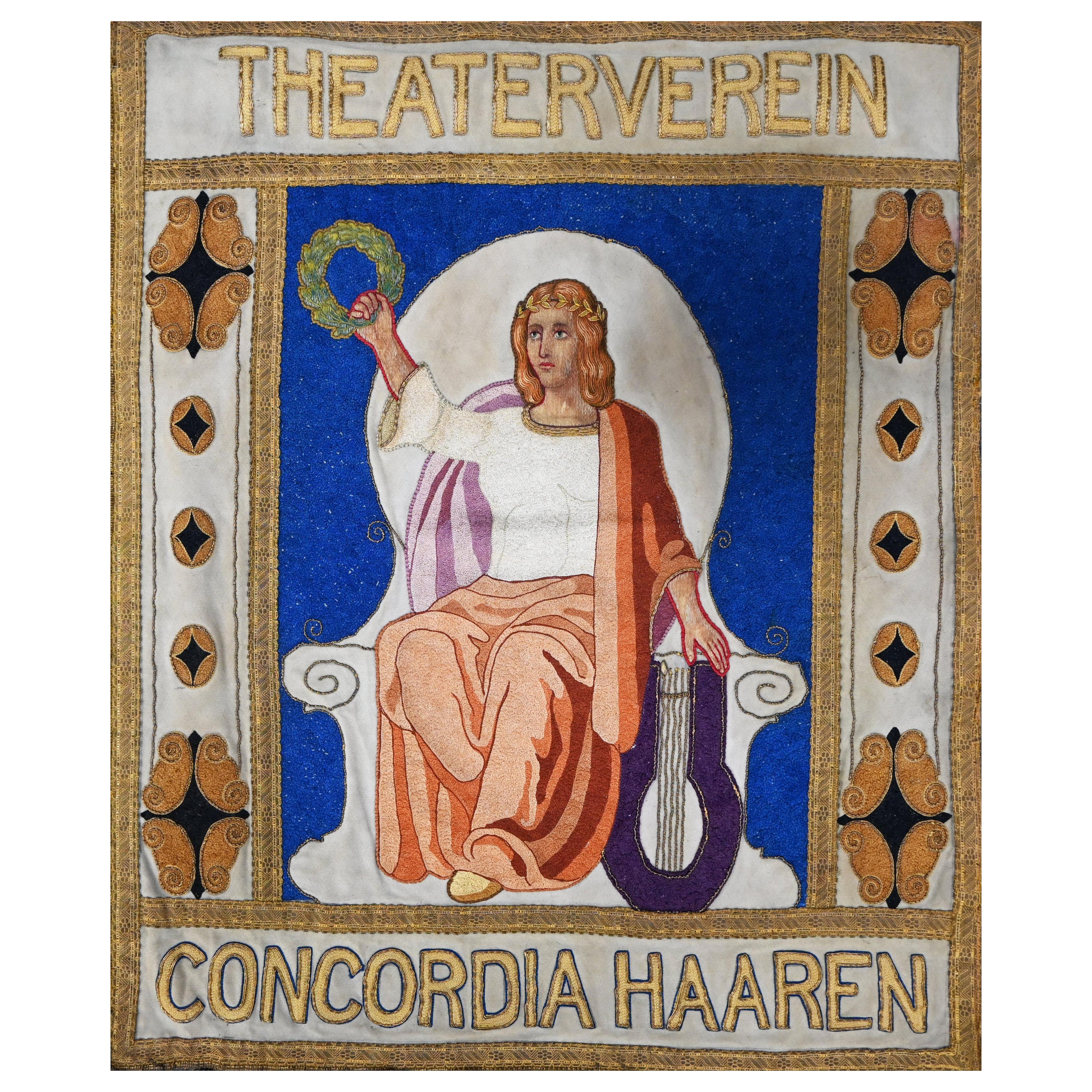 Drapeau brodé ancien - Theaterverein Concordia Haaren (1902) - N 1581 en vente