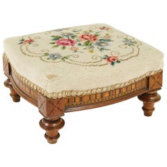 Antique Embroidered Footstool, Needlepoint, Victorian, Scotland 1880, B1733