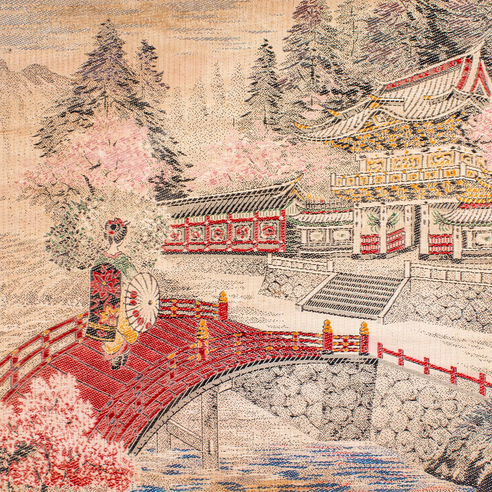 Antique Embroidered Landscape Scene, Japanese Needlepoint Panel, Victorian Art In Good Condition For Sale In Hele, Devon, GB