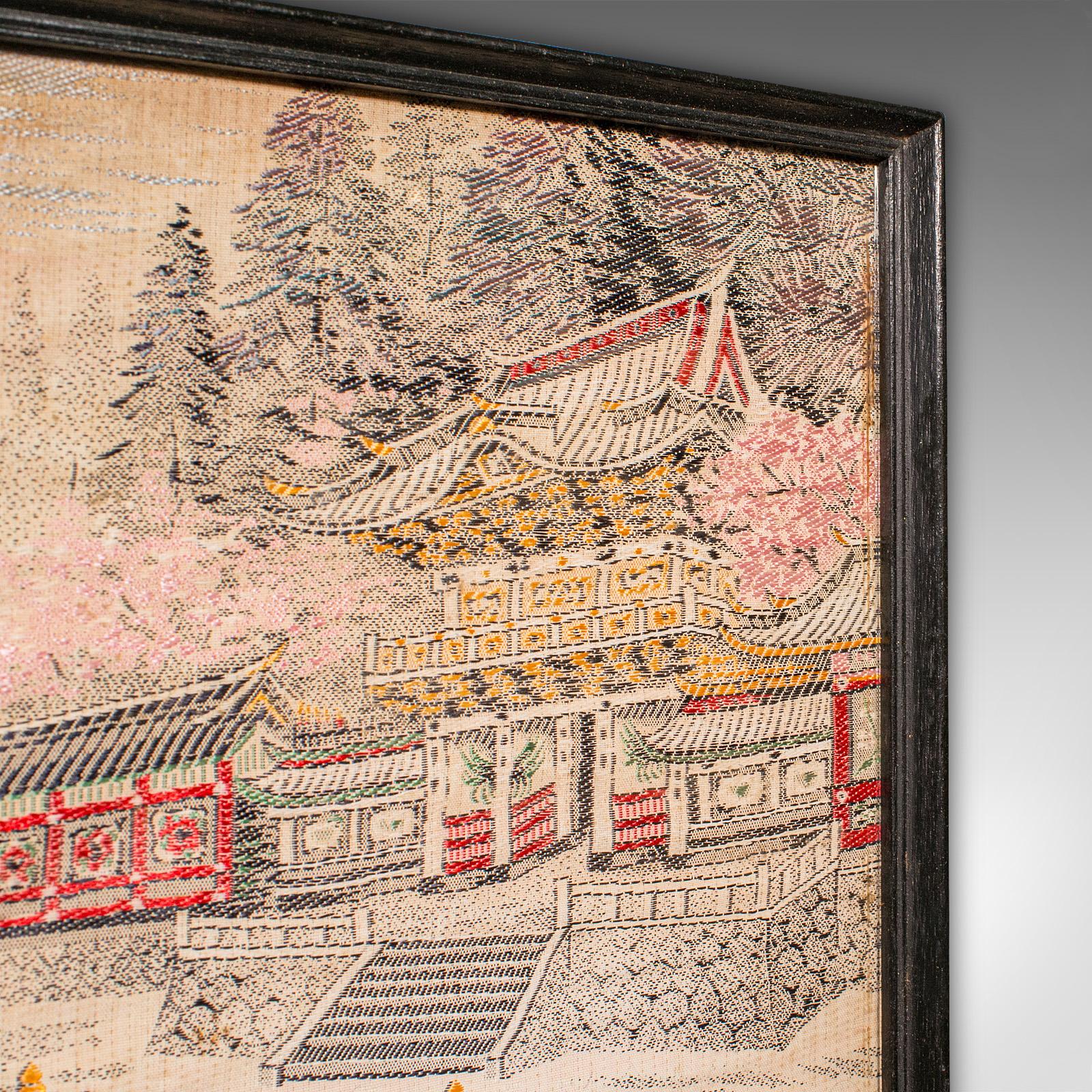 Late 19th Century Antique Embroidered Landscape Scene, Japanese Needlepoint Panel, Victorian Art For Sale