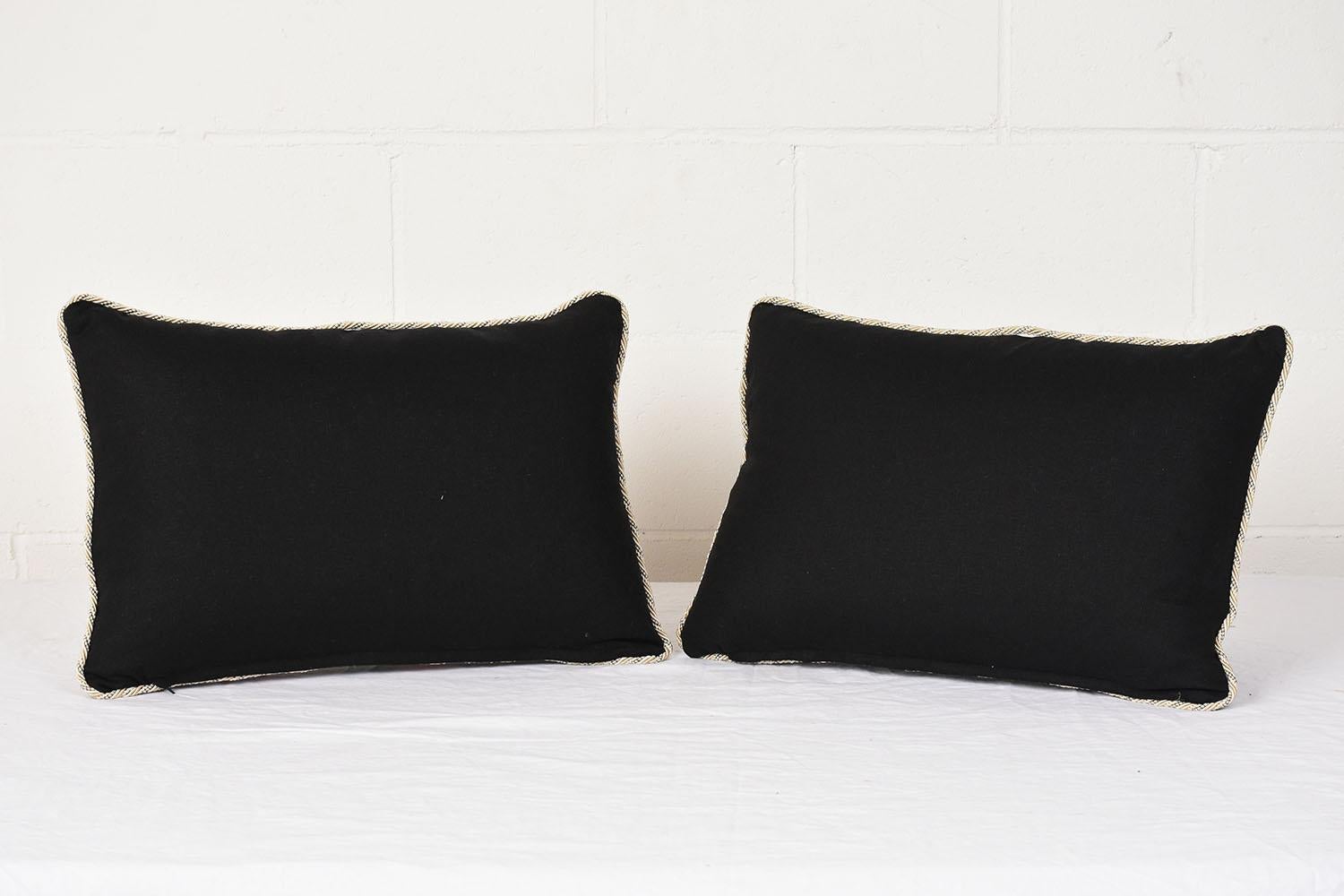 Antique Embroidered Nim Suzani Pillows with Black Linen 3