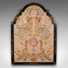 Pannello ricamato antico, inglese, opera di seta incorniciata, gusto barocco, vittoriano