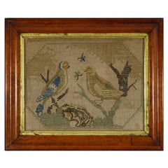 Antique Embroidered Picture of a Pair of Birds.