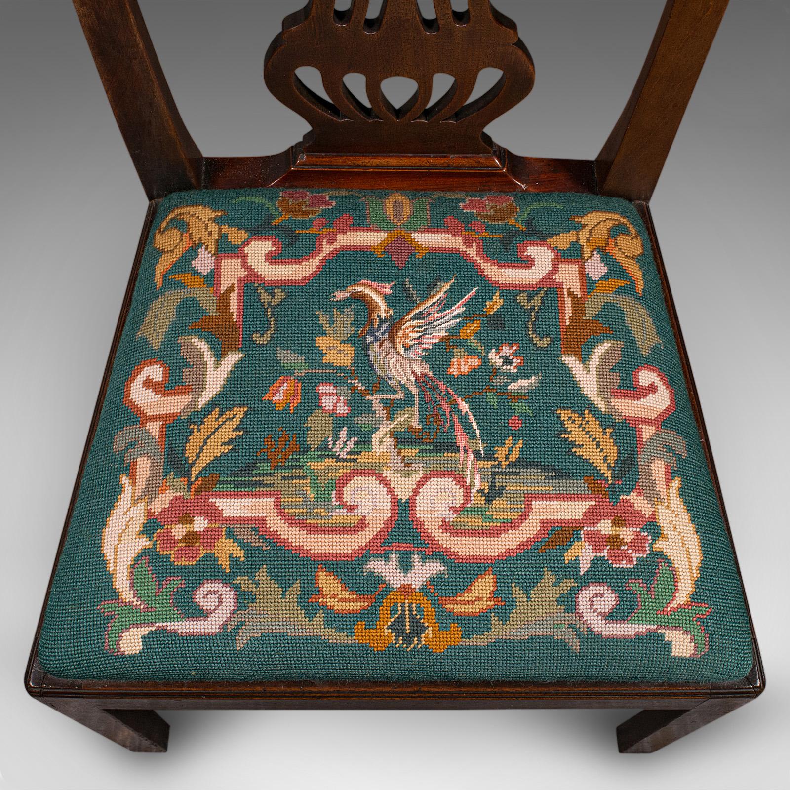 Antique Embroidered Side Chair, English, Hall, Morning Room, Georgian, C.1800 For Sale 4