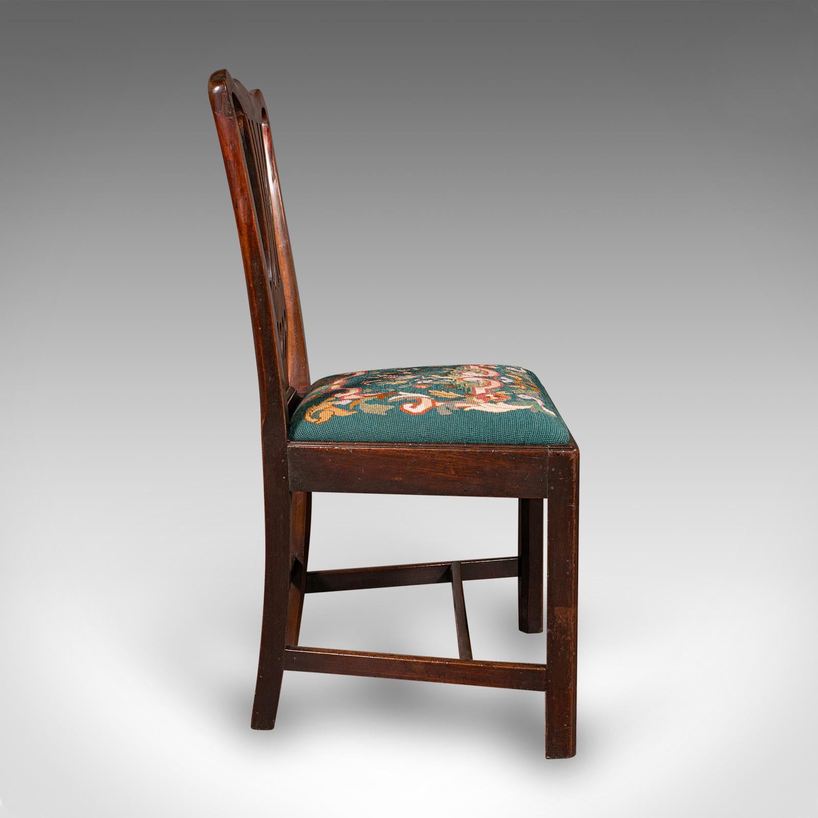 British Antique Embroidered Side Chair, English, Hall, Morning Room, Georgian, C.1800 For Sale