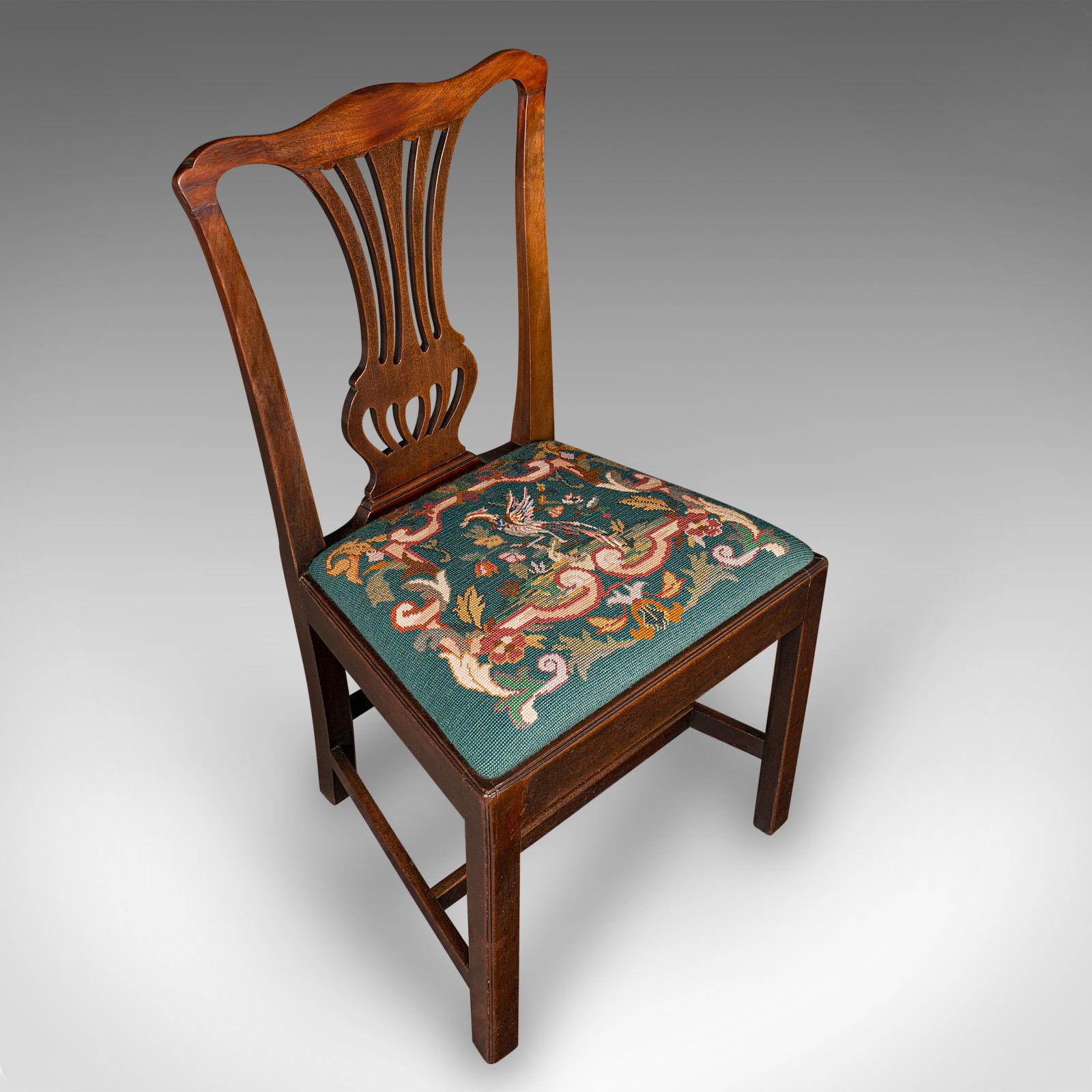 Wood Antique Embroidered Side Chair, English, Hall, Morning Room, Georgian, C.1800 For Sale