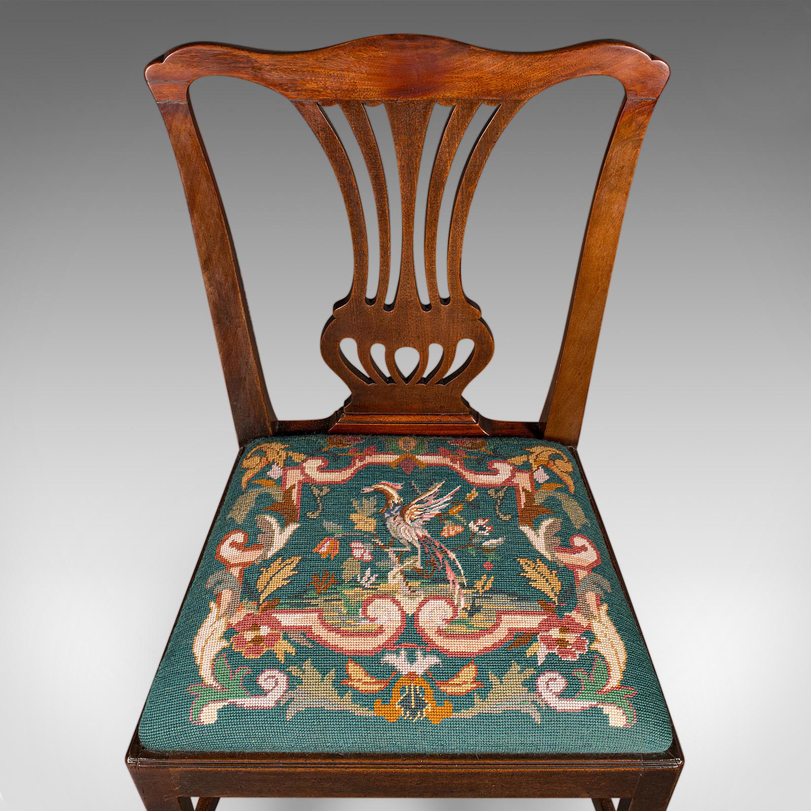 Antique Embroidered Side Chair, English, Hall, Morning Room, Georgian, C.1800 For Sale 2