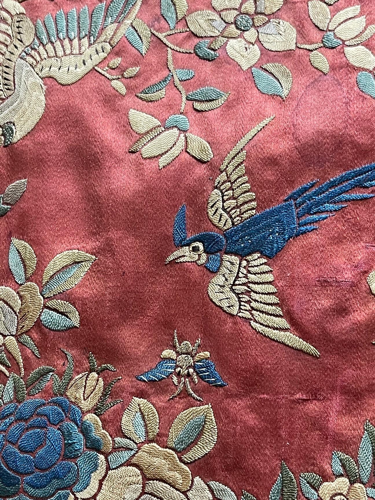 Antique Embroidered Silk Banners PAIR For Sale 3