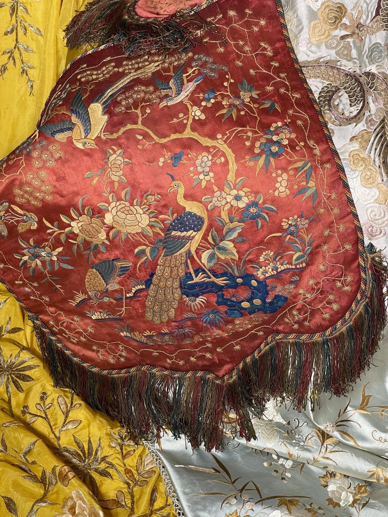 Antique Embroidered Silk Banners PAIR For Sale 4