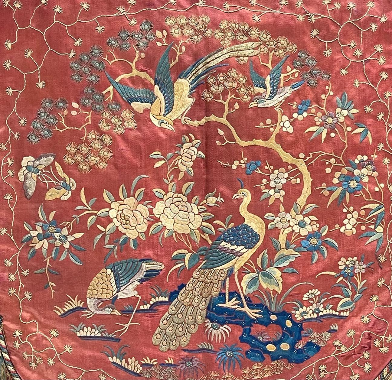 Antique Embroidered Silk Banners PAIR For Sale 5