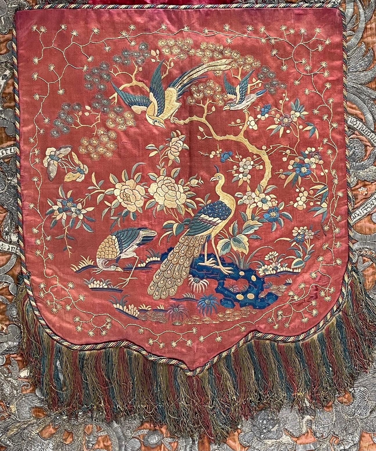 Antique Embroidered Silk Banners PAIR For Sale 6