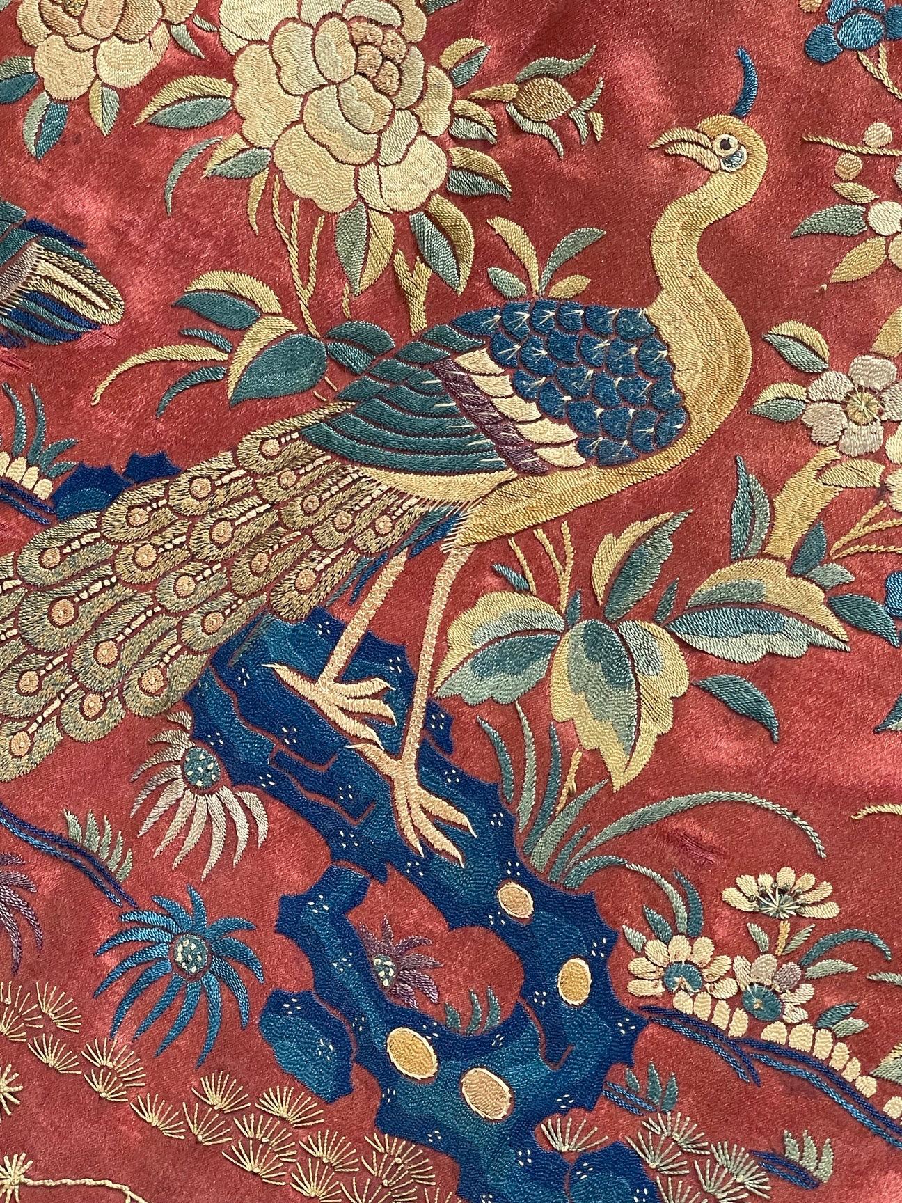 Antique Embroidered Silk Banners PAIR For Sale 8