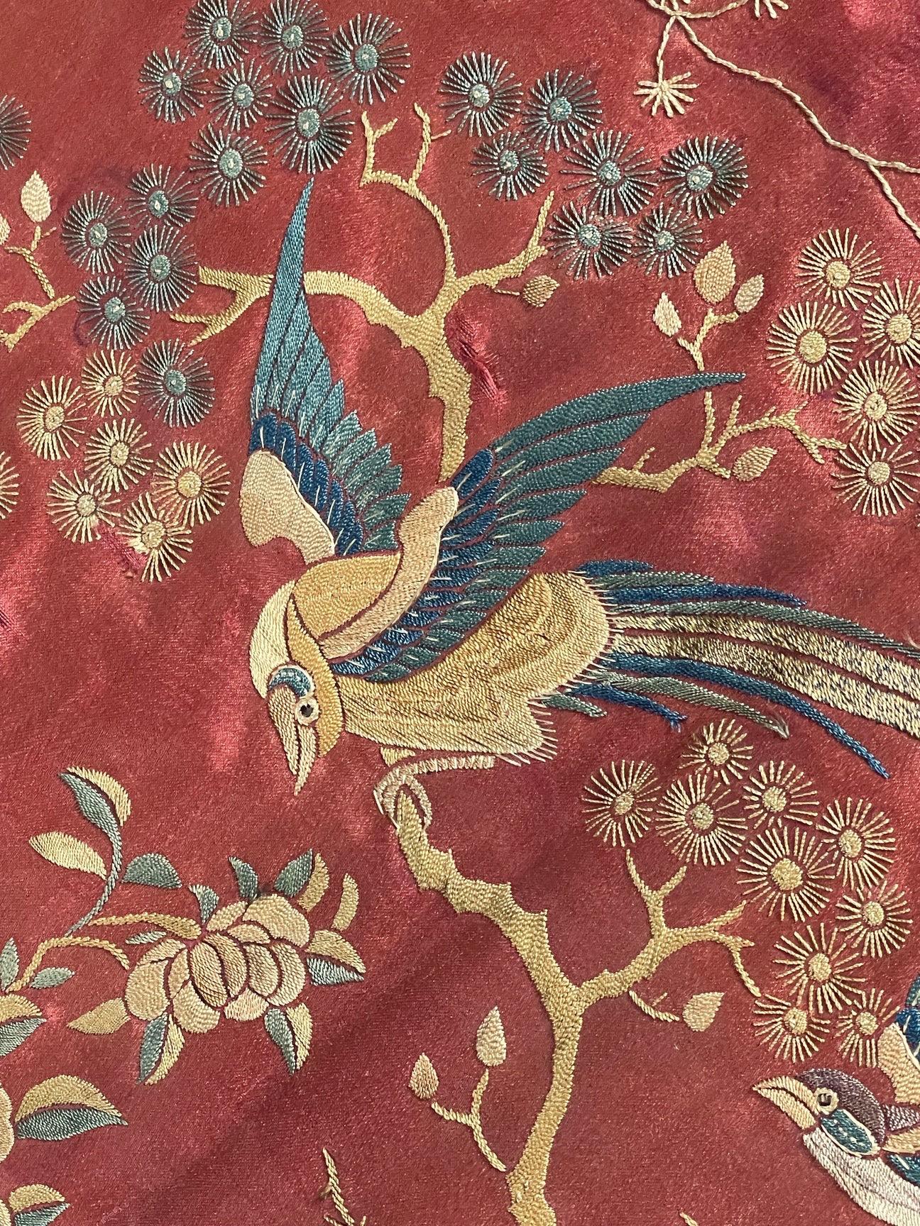 Antique Embroidered Silk Banners PAIR For Sale 9