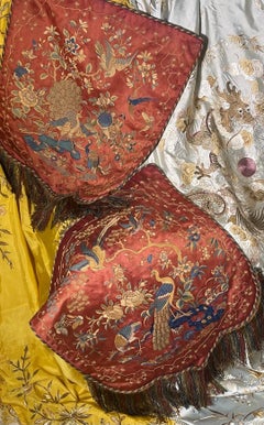Antique Embroidered Silk Banners PAIR
