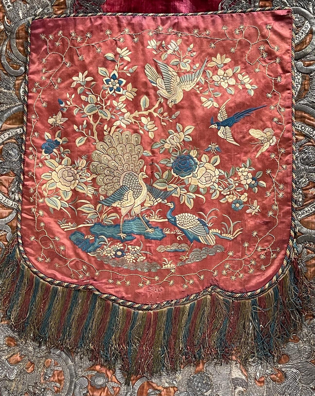 Chinese Antique Embroidered Silk Banners PAIR For Sale