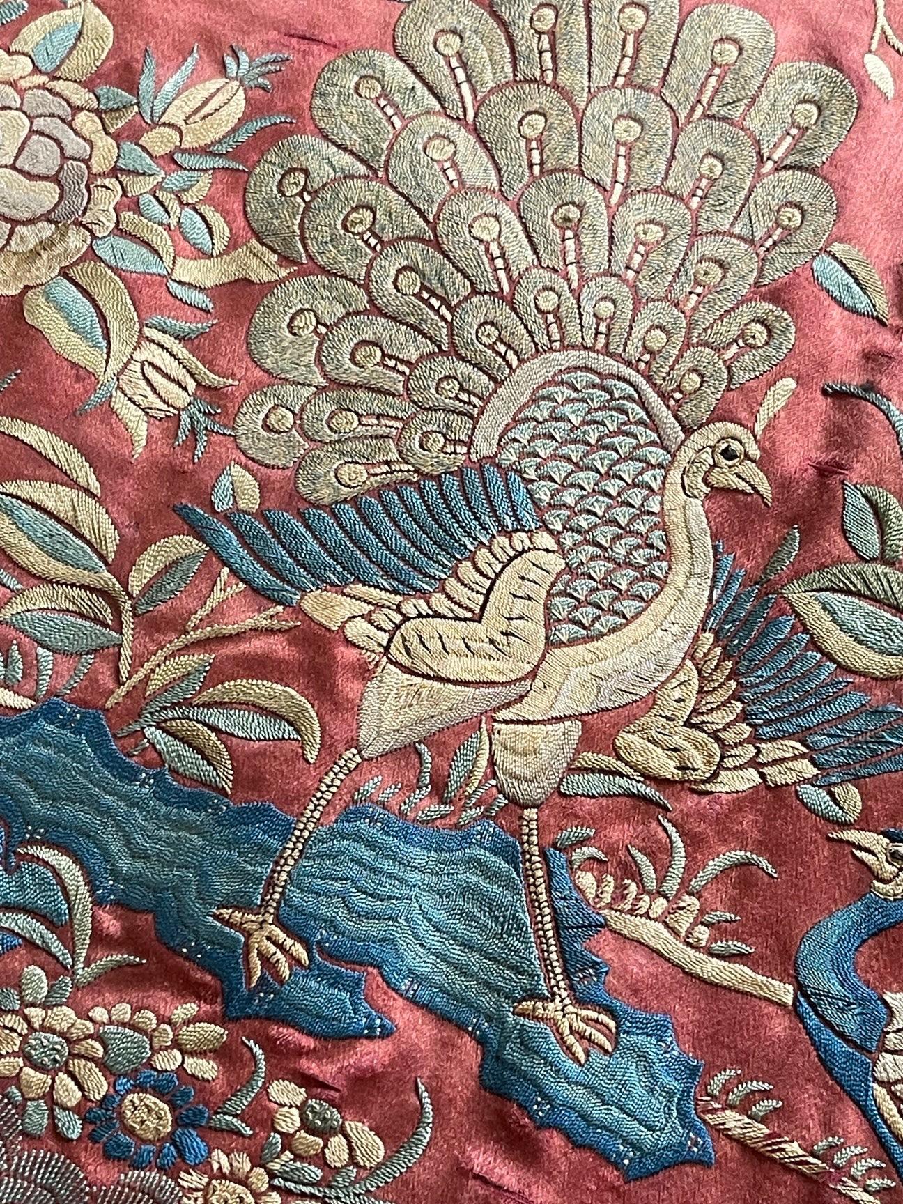 19th Century Antique Embroidered Silk Banners PAIR For Sale