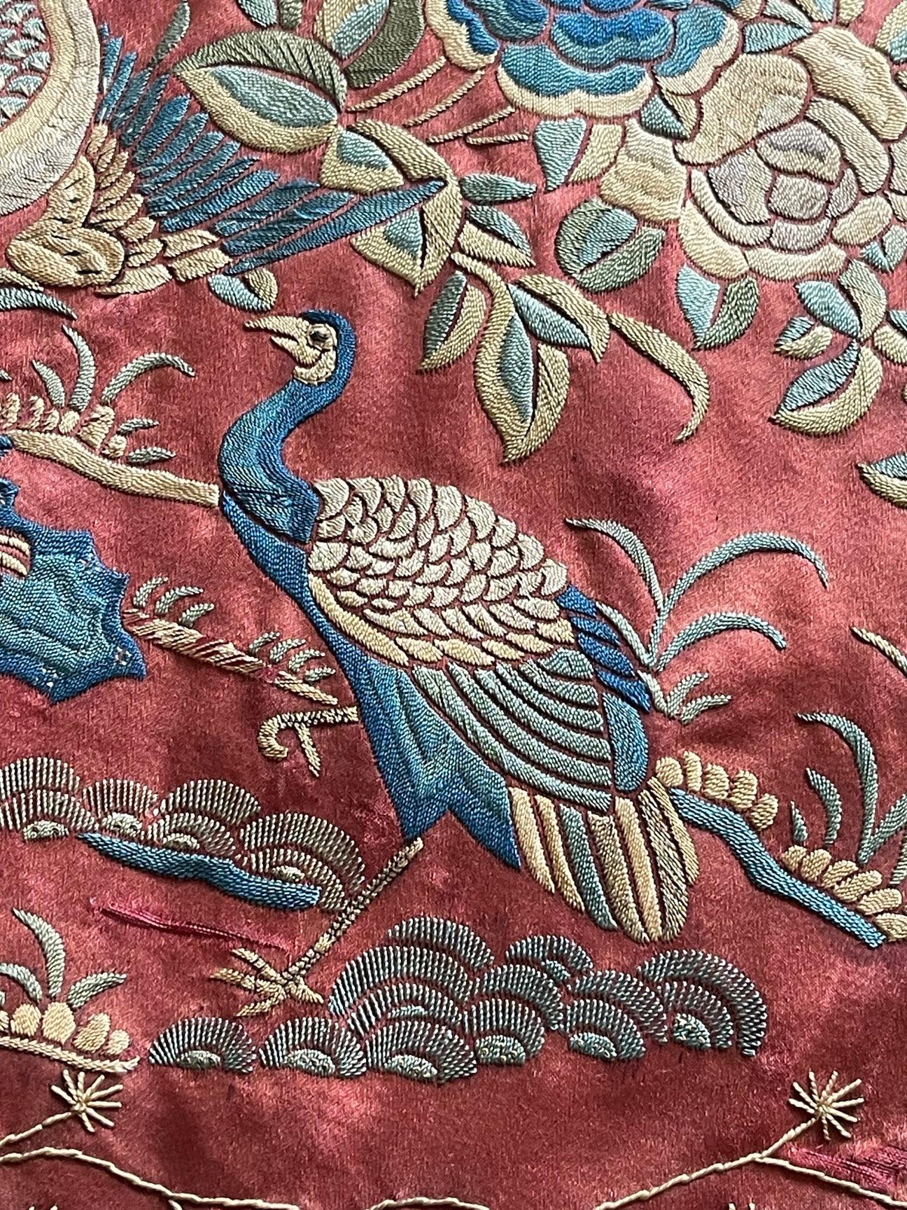 Antique Embroidered Silk Banners PAIR For Sale 1