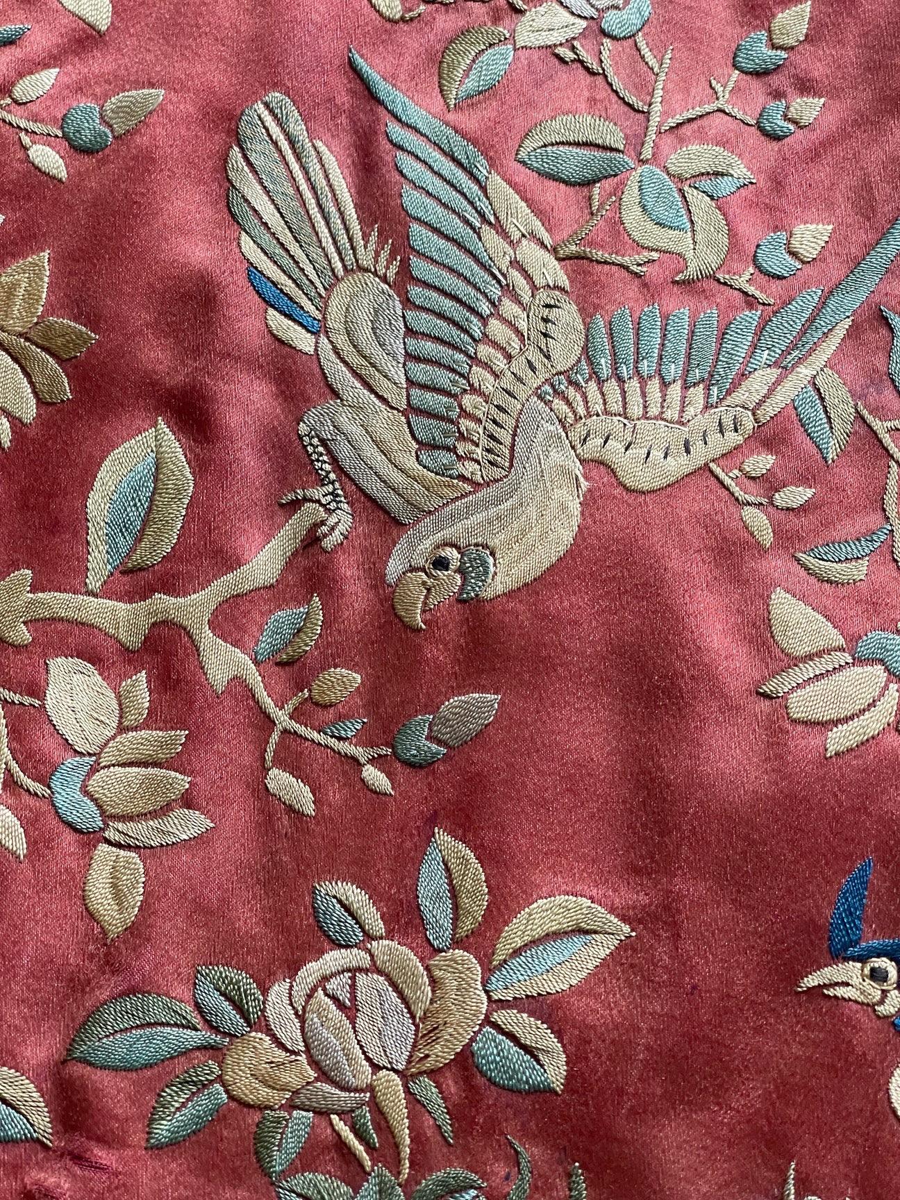 Antique Embroidered Silk Banners PAIR For Sale 2
