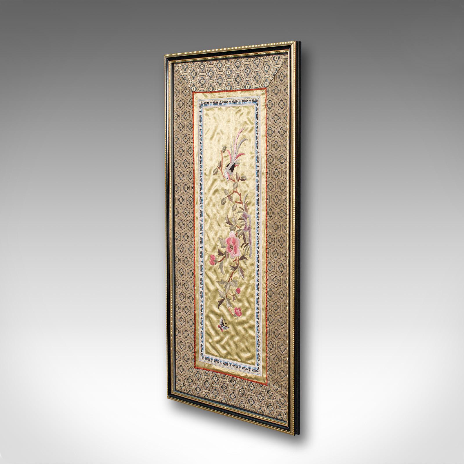 Antique Embroidered Silk Panel, Chinese, Framed Decorative Needlepoint Tapestry In Good Condition In Hele, Devon, GB