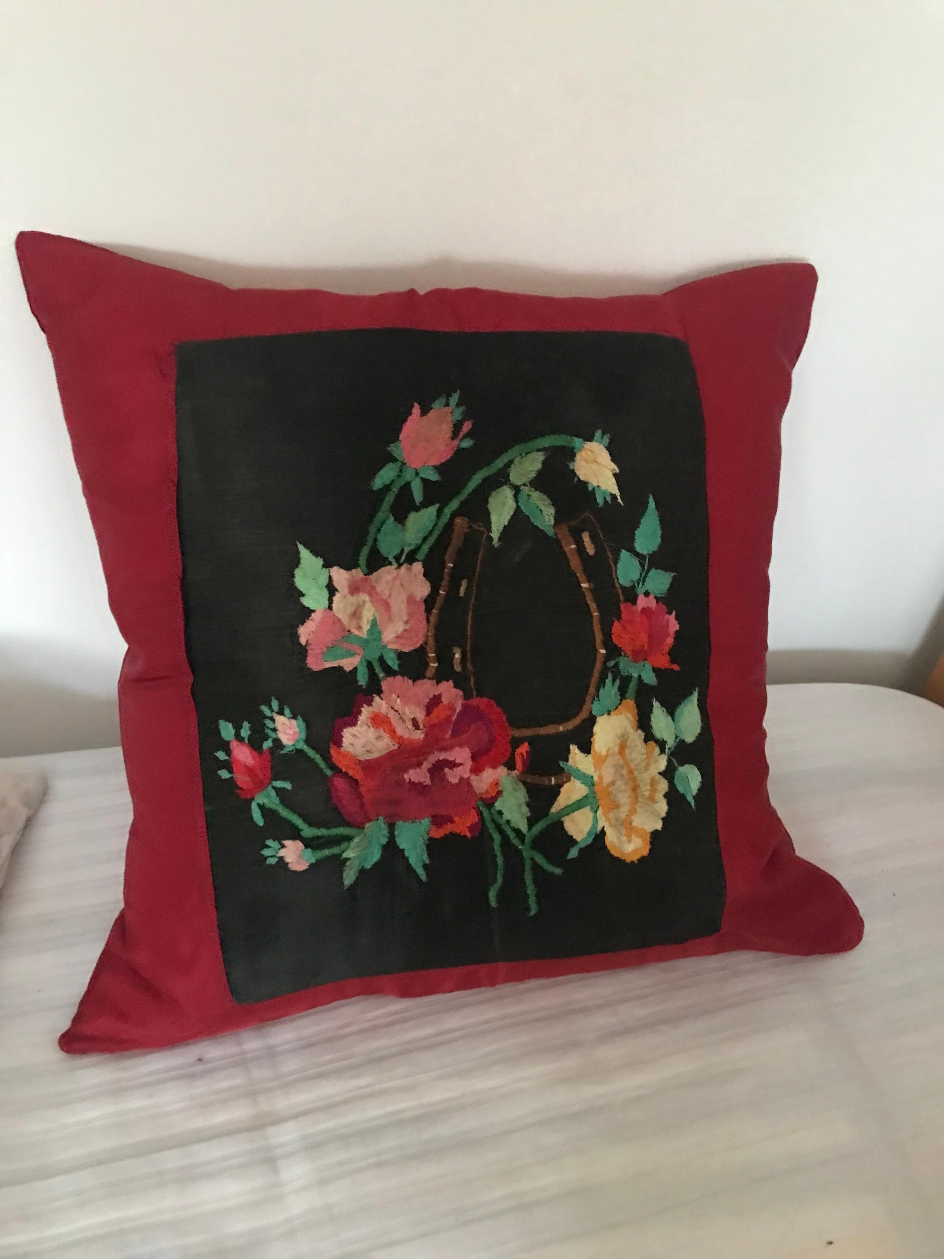 Bessarabian Antique Embroidered Silk Pillow Sham For Sale