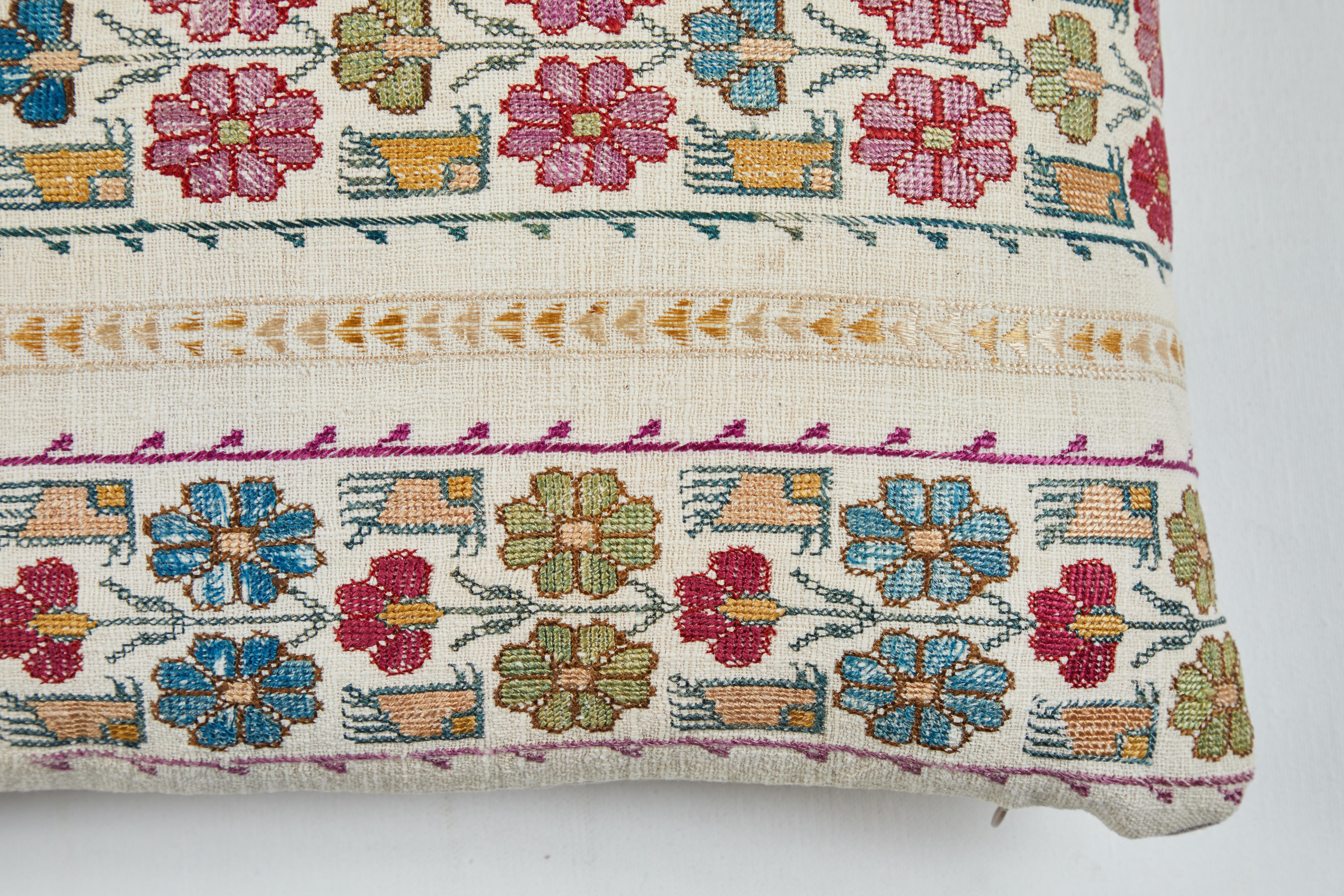 Antique Embroidery and Petit Point Greek Island Pillow In Good Condition For Sale In Los Angeles, CA