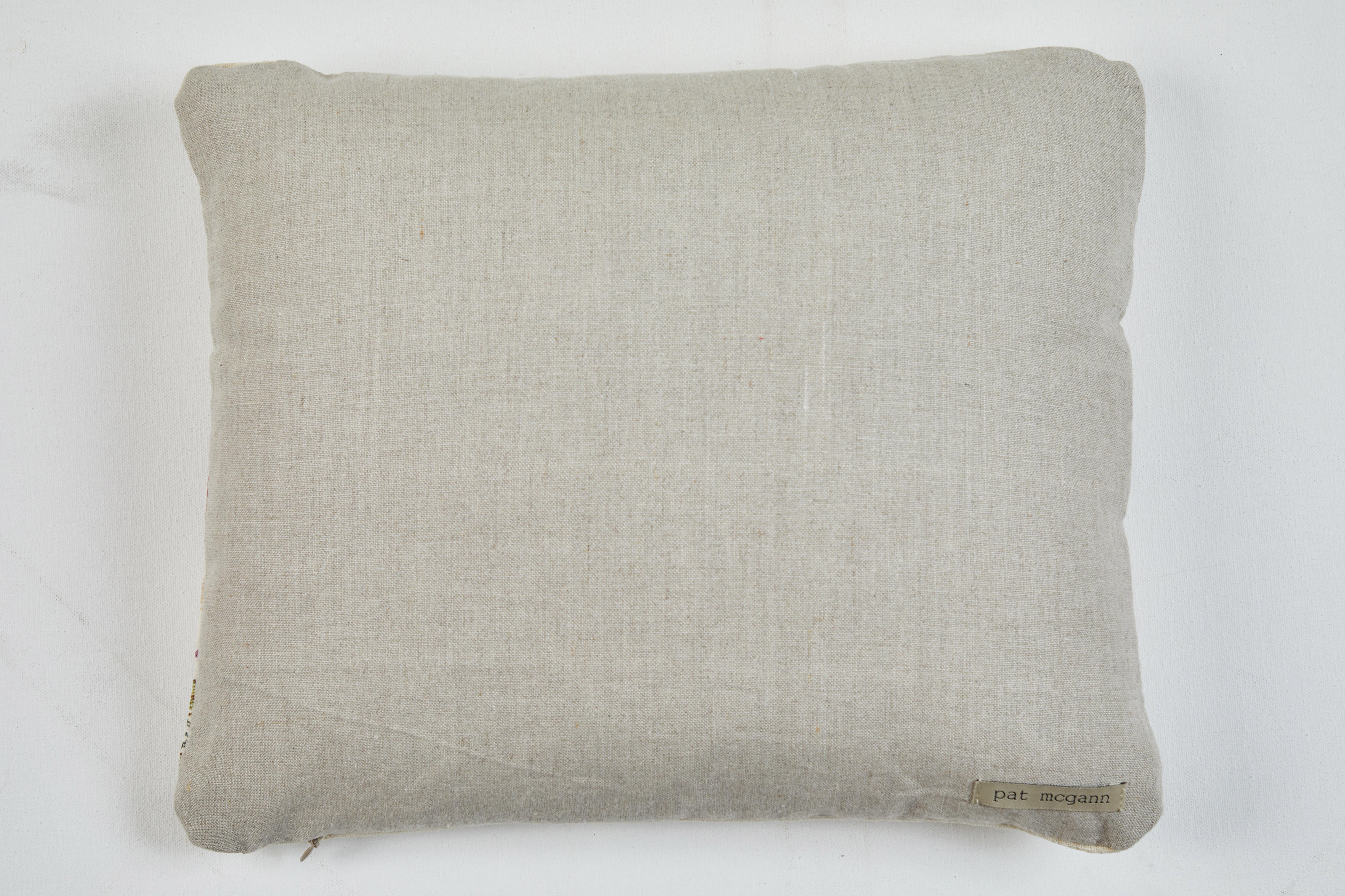 20th Century Antique Embroidery and Petit Point Greek Island Pillow For Sale